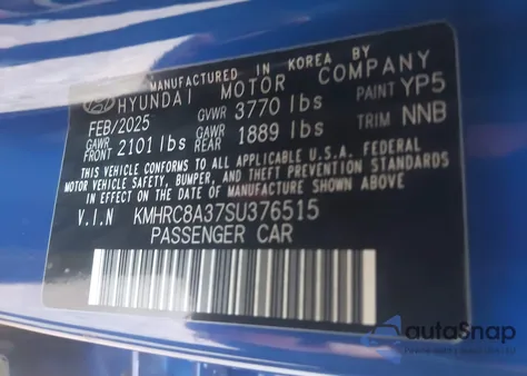 2025 Hyundai Venue Sel из США, поврежденный, VIN KMHRC8A37SU376515